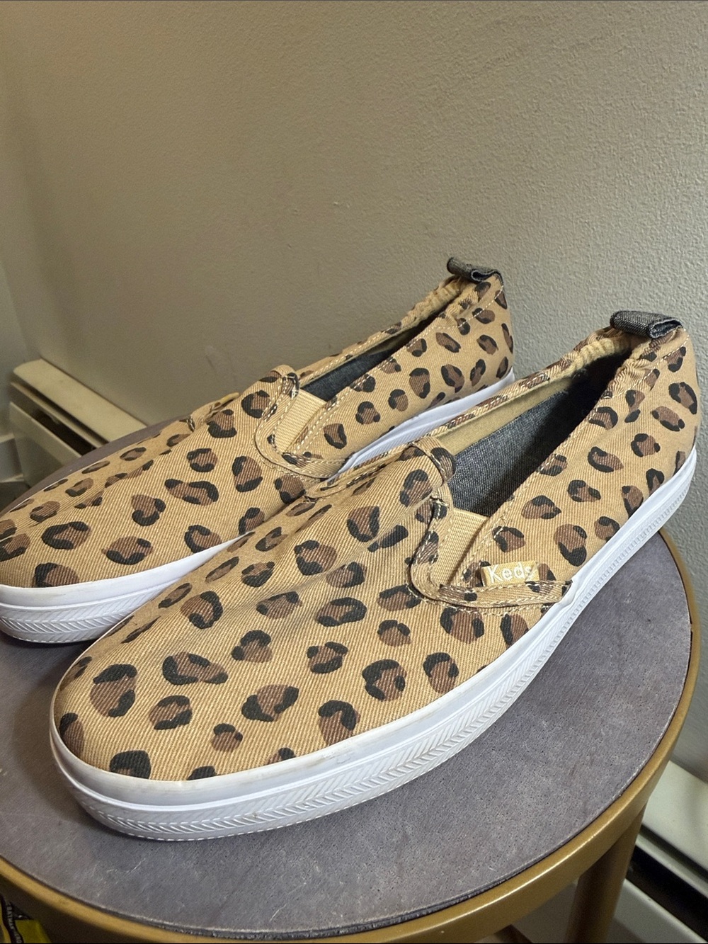 Keds Leopard Print Slip-Ons - Tan & Black 8.5